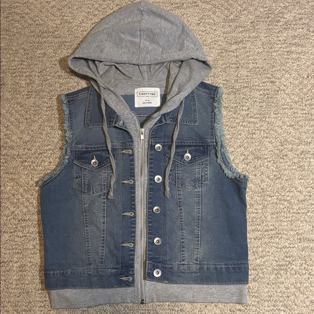 Kids Denim Jean Jacket with Gray Hood